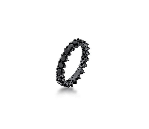 ANEL CRAVAÇÃO TRÊS PONTAS ZIRCÔNIA NEGRA BANHADO A RÓDIO NEGRO