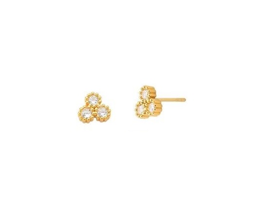 BRINCO TRÊS ZIRCÔNIAS CRISTAIS BANHADO A OURO