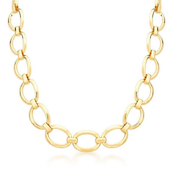 COLAR COM ELOS OVAIS LISOS E FECHO BOIA BANHADO A OURO