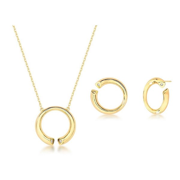 CONJUNTO CÍRCULO ABERTO BANHADO A OURO