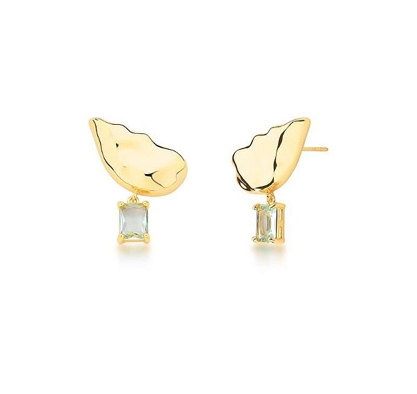 BRINCO EAR CUFF LISO COM CRISTAL RETANGULAR BANHADO A OURO