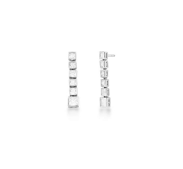 BRINCO PÊNDULO COM CRISTAIS QUADRADOS BANHADO A RÓDIO