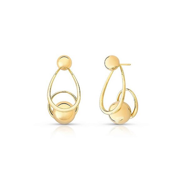 BRINCO DE GOTA VAZADO COM ESFERAS LISAS BANHADO A OURO