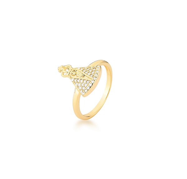 ANEL NOSSA SENHORA MANTO CRISTAL CRAVEJADO BANHADO A OURO