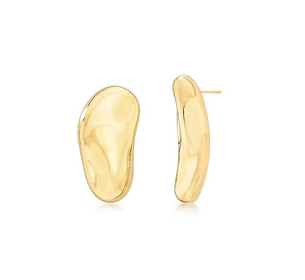 BRINCO ASSIMÉTRICO OVAL LISO BANHADO A OURO