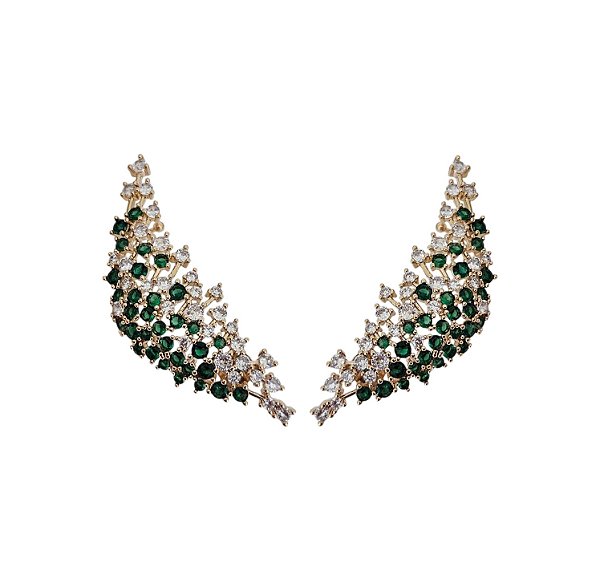 BRINCO MAXI EAR CUFF LUXO ESMERALDA BANHADO A OURO