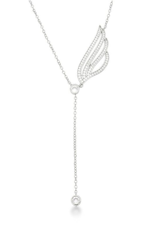 COLAR GRAVATA COM ASA CRAVEJADA BANHADO A RÓDIO BRANCO