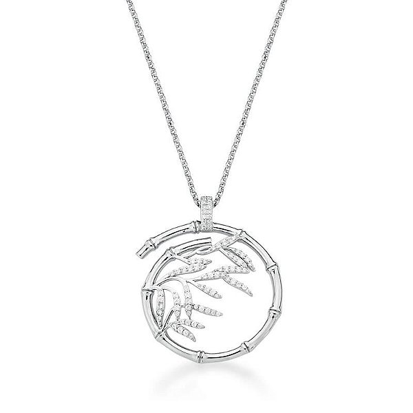 COLAR MANDALA BAMBU CRAVEJADO BANHADO A RÓDIO BRANCO