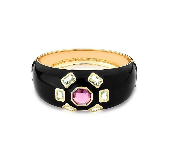 BRACELETE ESMALTADO AMETISTA E ÁGUA MARINHA BANHADO A OURO
