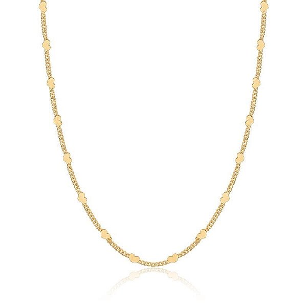 COLAR MALHA GROUMET G COM CORAÇÕES LISOS BANHADO A OURO