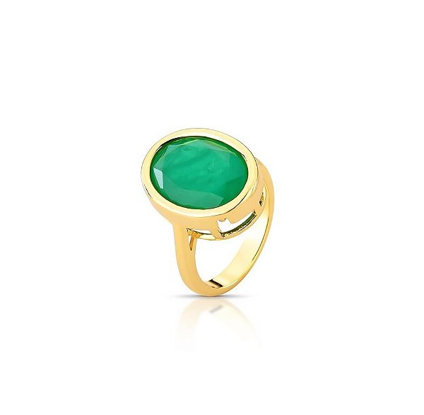 ANEL OVAL ZIRCÔNIA ESMERALDA FUSION BANHADO A OURO