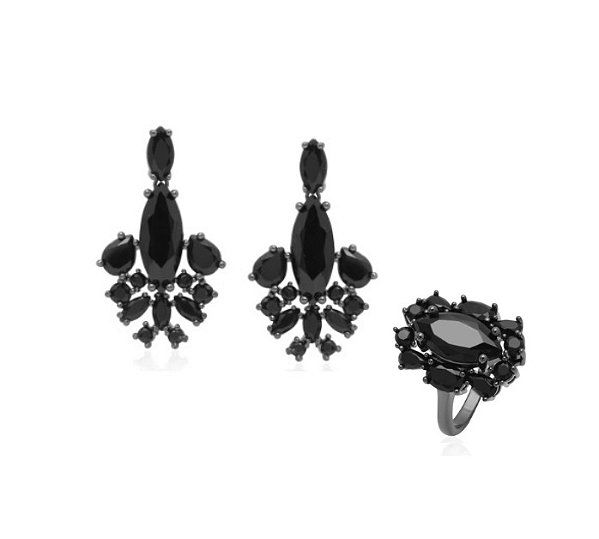 CONJUNTO NAVETE NEGRO COM CRAVAÇÃO LATERAL BANHADO A RÓDIO NEGRO