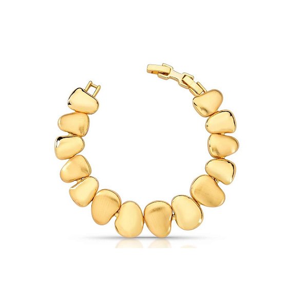 PULSEIRA COM OVAIS ACETINADOS INTERCALADOS BANHADO A OURO