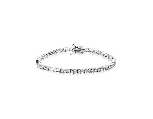 PULSEIRA RIVIERA FINA COM CRAVAÇÃO QUATRO PONTAS BANHADA A RÓDIO BRANCO