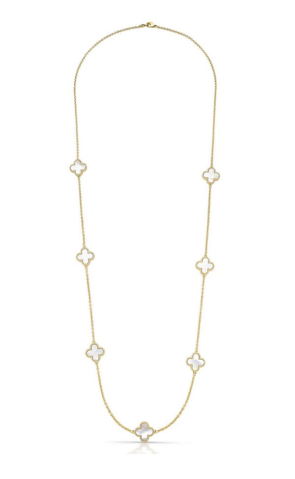 COLAR COM SETE TREVOS EM MADREPÉROLA BANHADO A OURO