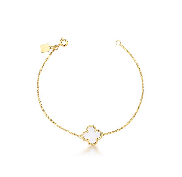 PULSEIRA COM UM TREVO EM MADREPÉROLA BANHADO A OURO