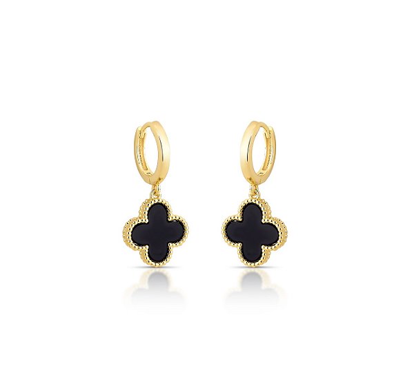 ARGOLA COM PINGENTE TREVO NEGRO BANHADA A OURO