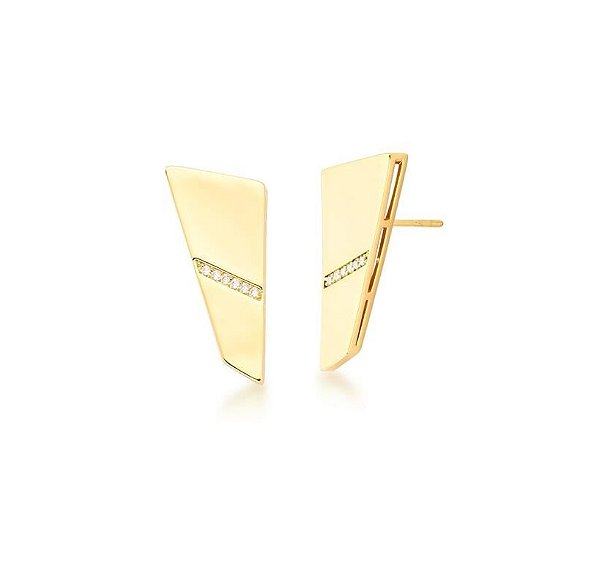 BRINCO RETANGULAR LISO UMA FILEIRA COM ZIRCÔNIAS BANHADO A OURO