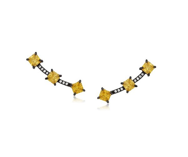 BRINCO EAR CUFF ZIRCÔNIAS AMARELAS BANHADO A RÓDIO NEGRO