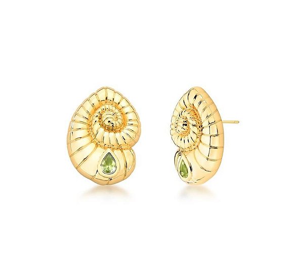 BRINCO DE CONCHA CARACOL COM GOTA CRAVEJADA BANHADO A OURO
