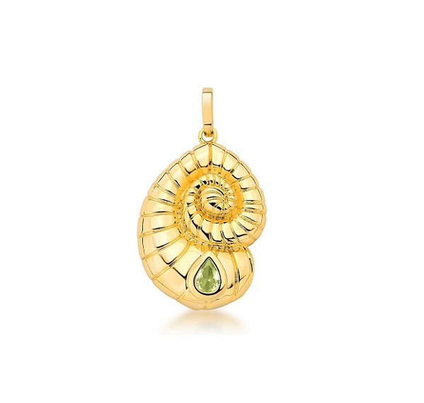 PINGENTE AVULSO CONCHA CARACOL COM GOTA CRAVEJADA BANHADO A OURO