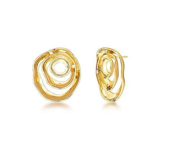 BRINCO ORGÂNICO G VAZADO COM PONTOS DE ZIRCÔNIA BANHADO A OURO