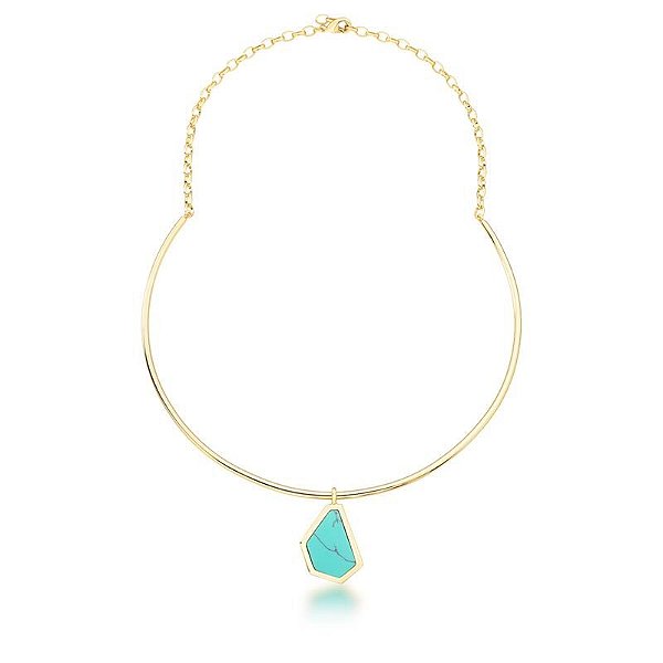 COLAR ARO COM PINGENTE ASSIMÉTRICO TURQUESA BANHADO A OURO