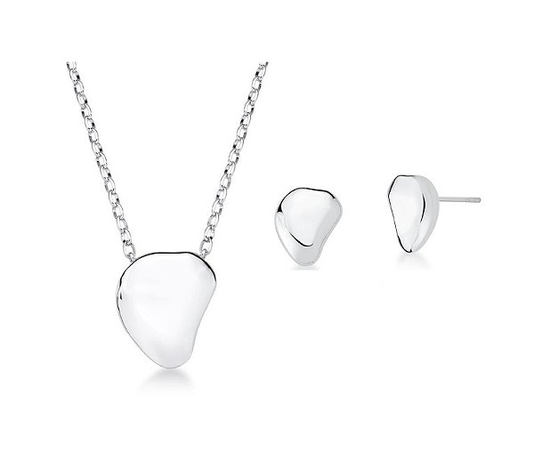 CONJUNTO ORGÂNICO LISO COM CORRENTE BANHADO A RÓDIO BRANCO