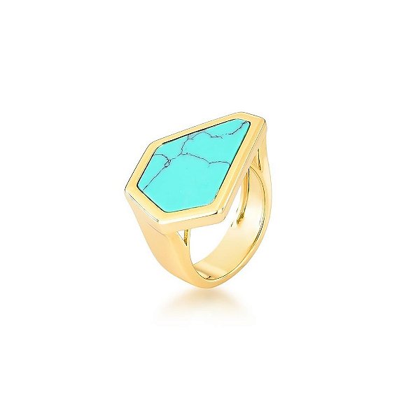 ANEL ASSIMÉTRICO TURQUESA BANHADO A OURO