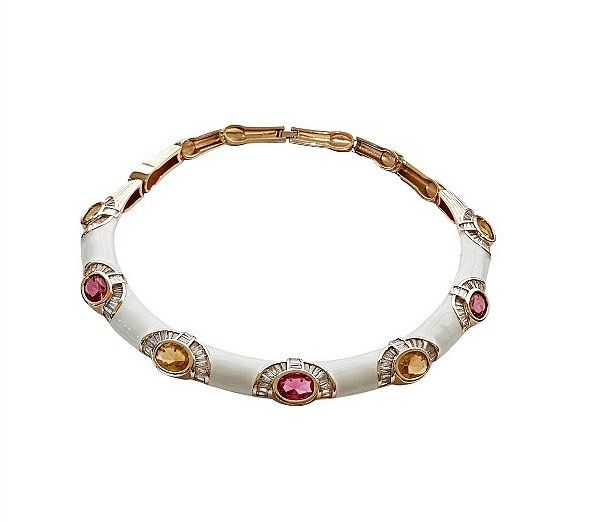 COLAR ARO ESMALTADOS COM ZIRCÔNIAS OVAIS COLORIDAS BANHADO A OURO