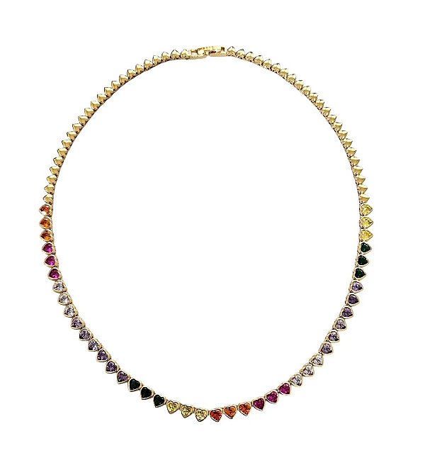 COLAR RIVIERA CORAÇÕES COLORIDOS BANHADA A OURO