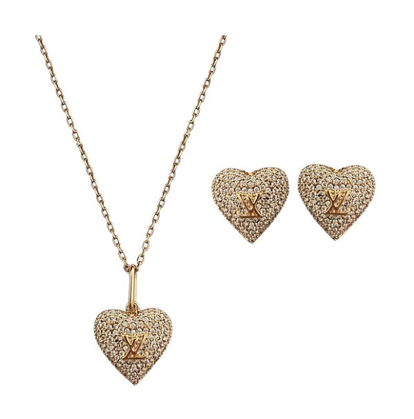 CONJUNTO CORAÇÃO CRAVEJADO LV BANHADO A OURO