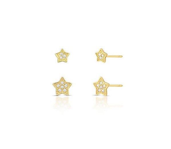 DUPLA DE BRINCOS ESTRELAS CRAVEJADAS BANHADA A OURO