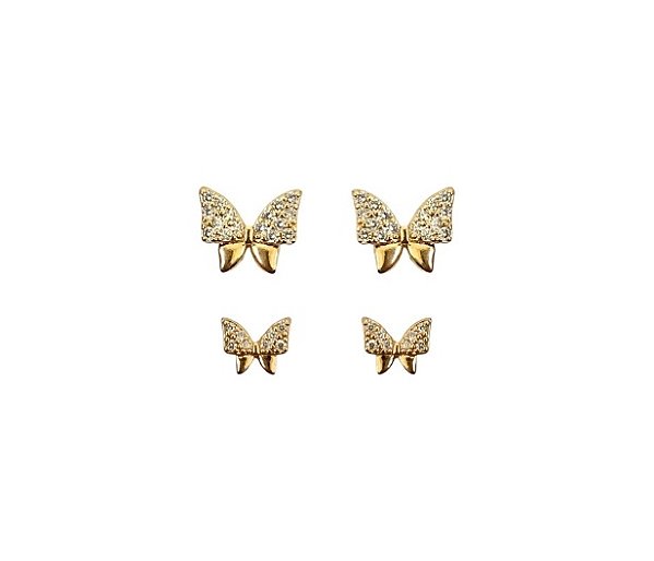 DUPLA DE BRINCOS BORBOLETA CRAVEJADAS BANHADA A OURO