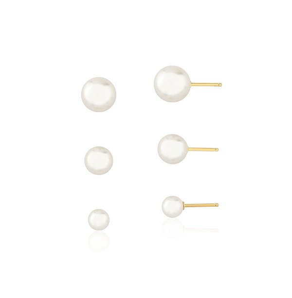 TRIO DE BRINCOS DE PÉROLAS BANHADO A OURO