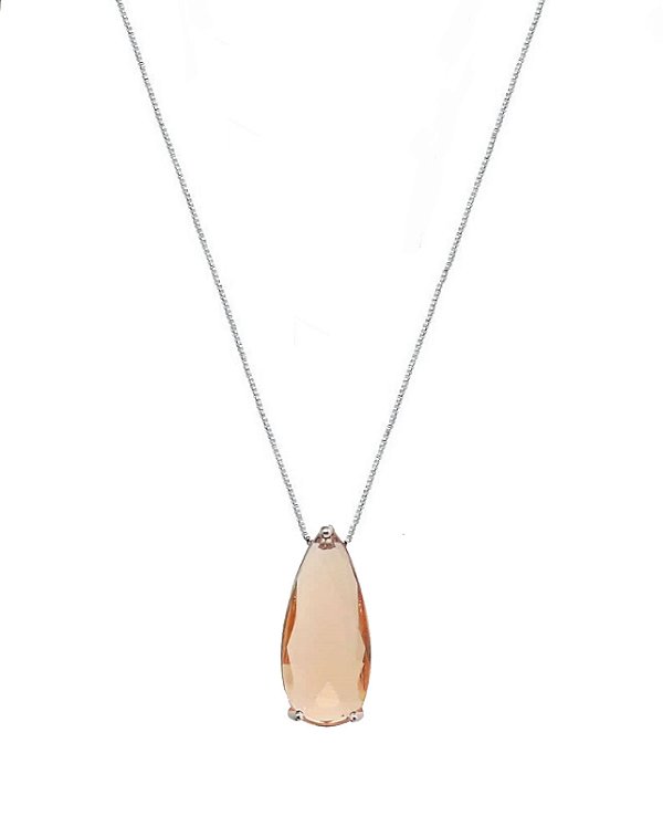 COLAR GOTA CRISTAL TOPÁZIO IMPERIAL BANHADO A RÓDIO BRANCO
