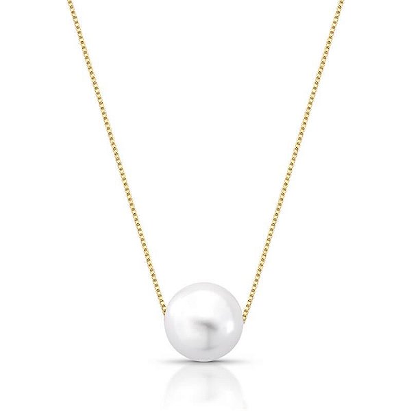 COLAR DE PÉROLA SHELL SOLITÁRIA G BANHADO A OURO