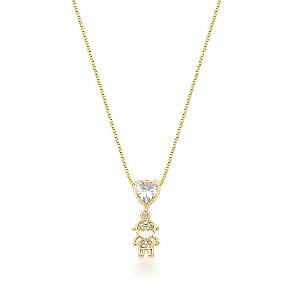 COLAR MENINO COM CORAÇÃO CRISTAL BANHADO A OURO
