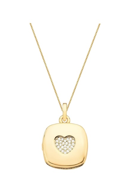COLAR RELICÁRIO COM CORAÇÃO CRAVEJADO BANHADO A OURO