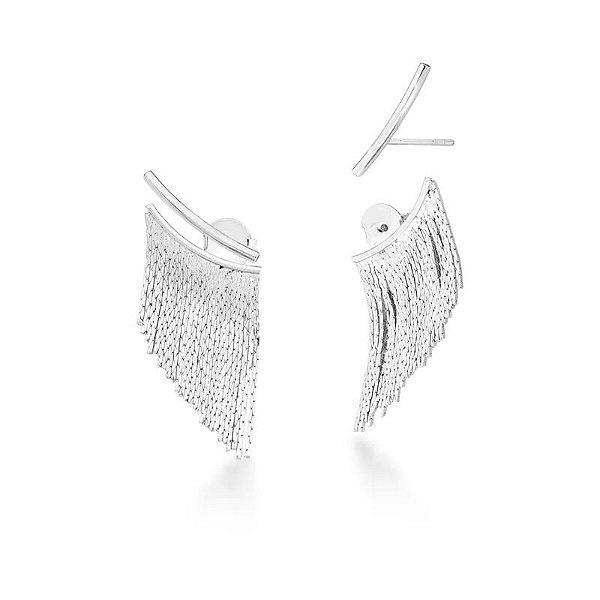 BRINCO EAR JACKET DE FRANJA BANHADO A RÓDIO BRANCO