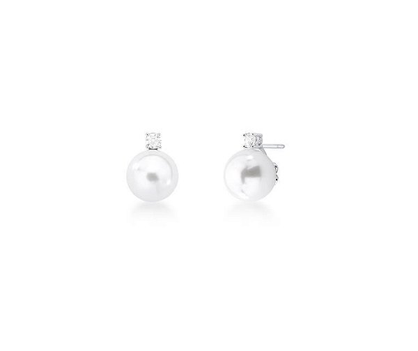 BRINCO DE PÉROLA SHELL COM PONTO DE LUZ BANHADO A RÓDIO BRANCO