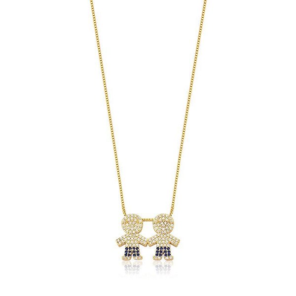 COLAR DOIS MENINOS CRAVEJADOS BANHADO A OURO