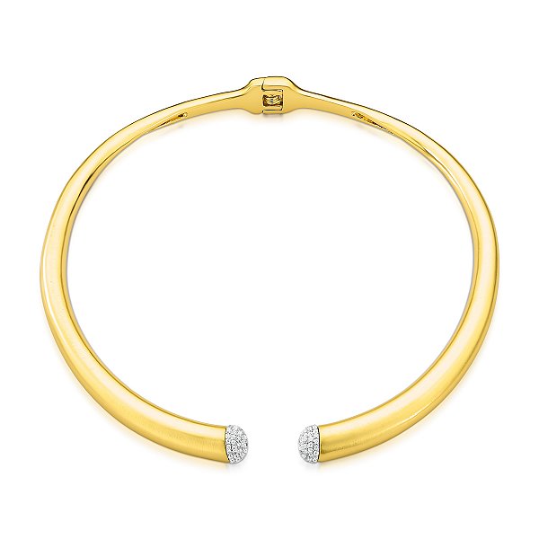 CHOKER ARO REDONDO ACETINADO COM CRAVAÇÃO NAS EXTREMINADES BANHADA A OURO
