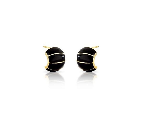 MEIA ARGOLA ABAULADA ESMALTAÇÃO PRETA BANHADO A OURO