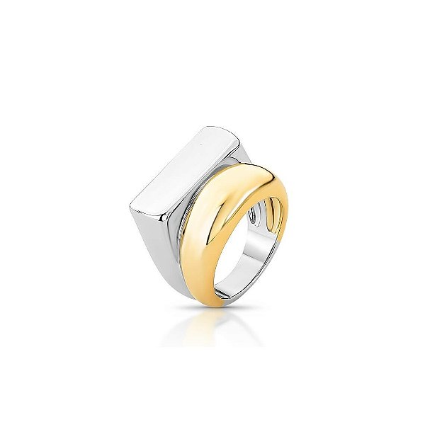 ANEL DUPLO RETANGULAR OVAL BANHADO A DOIS TONS