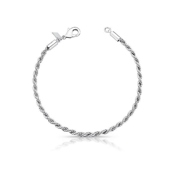 PULSEIRA CORDÃO BAIANO 3 MM BANHADO A RÓDIO BRANCO