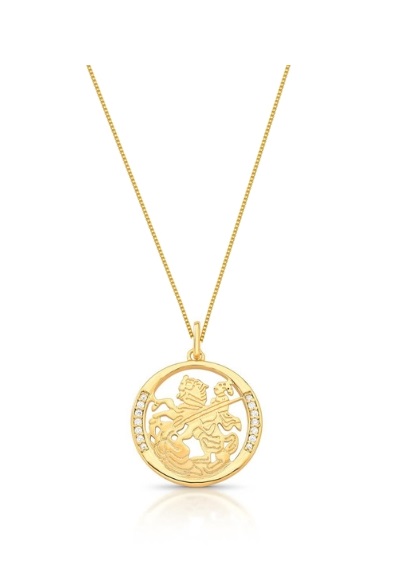 COLAR MANDALA SÃO JORGE COM CRAVAÇÃO LATERAL BANHADO A OURO