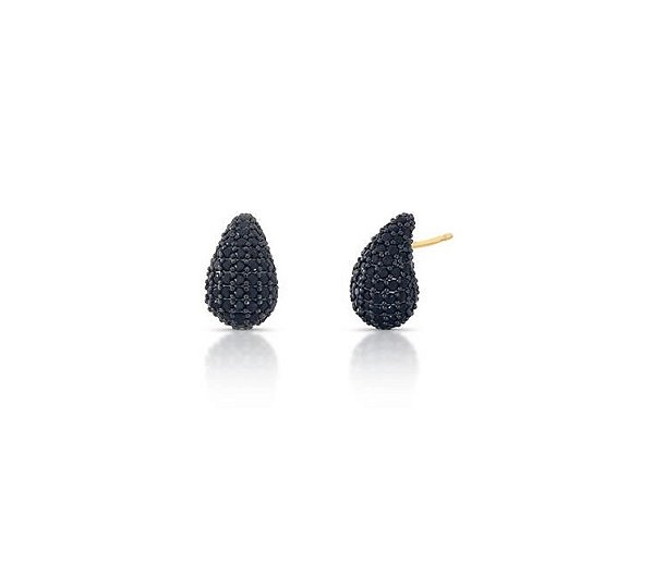 BRINCO GOTA HAILEY P COM CRAVAÇÃO NEGRA BANHADO A OURO