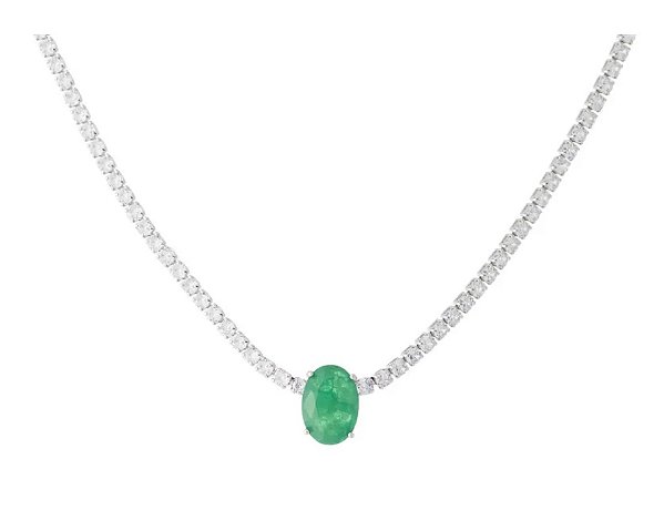 COLAR RIVIERA MALEÁVEL COM PINGENTE OVAL ESMERALDA FUSION BANHADA A RÓDIO