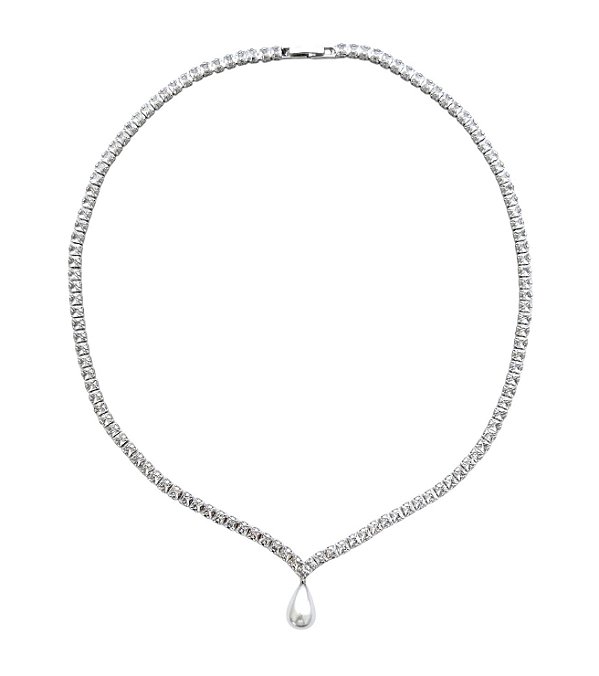 COLAR RIVIERA COM COM PÉROLA EM GOTA BANHADA A RÓDIO